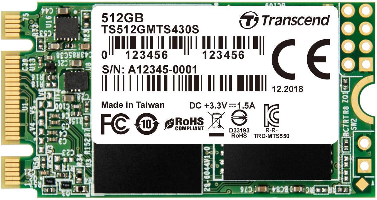Transcend 512GB M.2 SSD MTS 430 series (22x42mm) R/W: 560/500