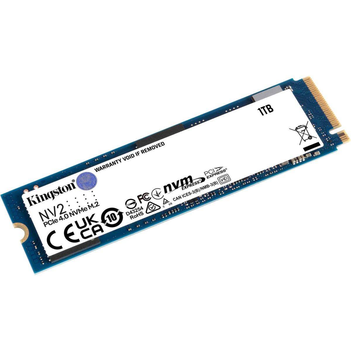 Kingston SSD NV2, 1000GB, M.2(22x80mm), NVMe, PCIe 4.0 x4, 3D TLC, R/W 3500/2100MB/s, TBW 320, DWPD 0.3 (3 года)