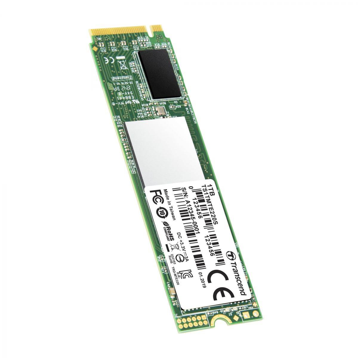 Transcend MTE220S SSD 1TB, 3D TLC, M.2 (2280), PCIe Gen 3.0 x4, NVMe, R3400/W1900, TBW 2200