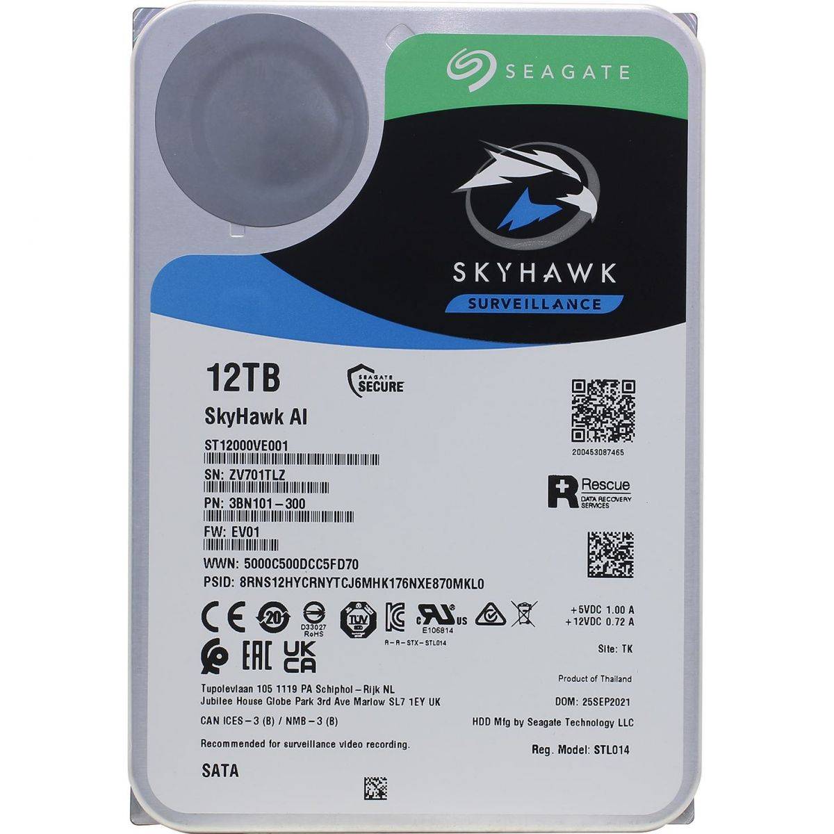 HDD Seagate SkyHawk AI SATA 12Tb 7200 6Gb/s 256Mb 1 year ocs