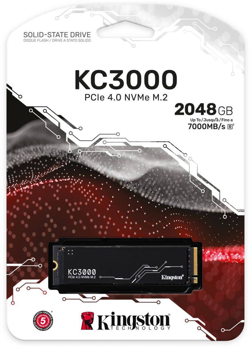 Kingston SSD KC3000, 2048GB, M.2 22x80mm, NVMe, PCIe 4.0 x4, 3D TLC, R/W 7000/7000MB/s, IOPs 1 000 000/1 000 000, TBW 1600, DWPD 0.71, with Heat Spreader (5 лет)