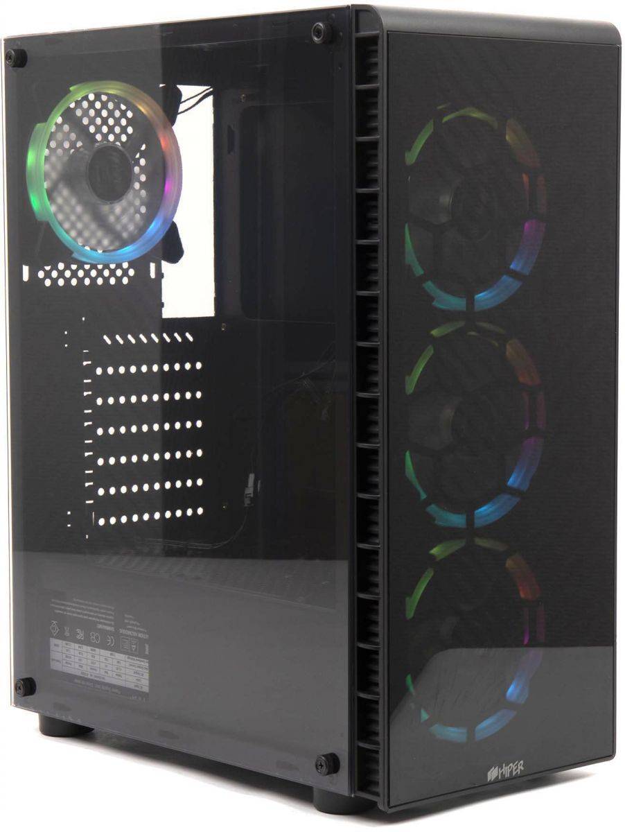 корпус для ПК без БП/ PC CASE HIPER HG300 TWILIGHT (w/o PSU, USB+HD audio, 1*RGB rear fan, 3*RGB front fan) BLACK