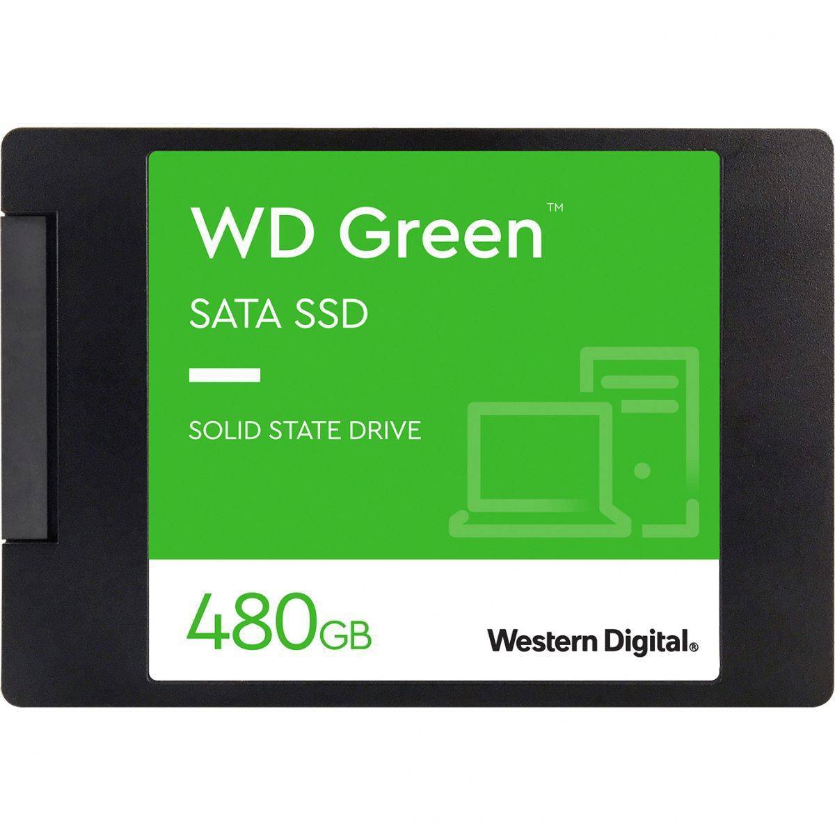 WD SSD Green, 480GB, 2.5" 7mm, SATA3, 3D TLC, R/W 545/н.д., IOPs н.д./н.д., TBW н.д., DWPD н.д. (12 мес.)
