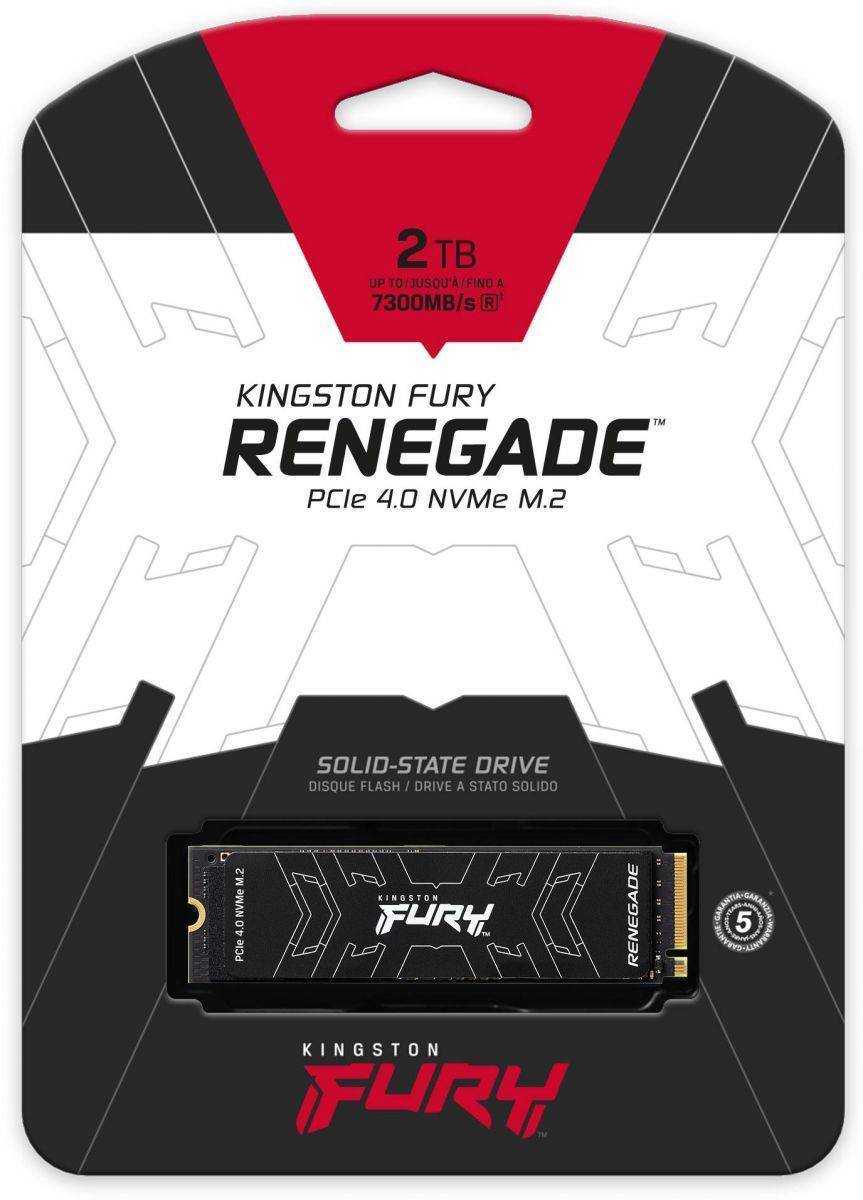 Kingston SSD Fury Renegade, 2000GB, M.2 22x80mm, NVMe, PCIe 4.0 x4, 3D TLC, R/W 7300/7000MB/s, IOPs 1 000 000/1 000 000, TBW 2000, DWPD 0.55, with Heat Spreader (5 лет)