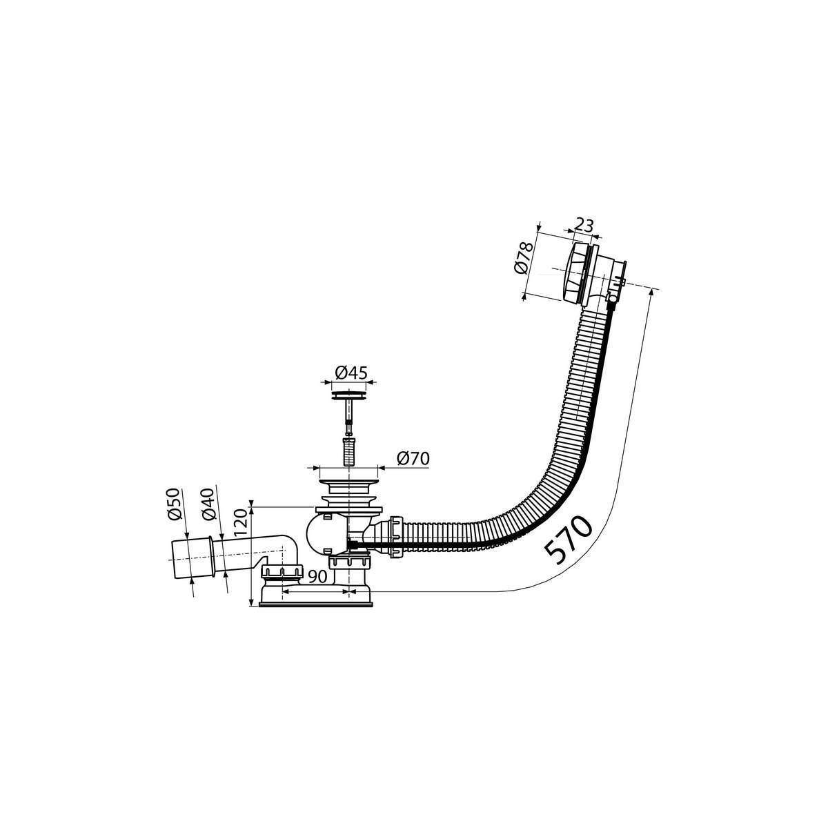 Слив-перелив Koller Pool для ванны автомат комплект металл 57cm (A55K)