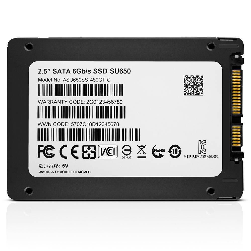 ADATA 480GB SSD SU650 TLC 2.5" SATAIII 3D NAND, SLC cach / without 2.5 to 3.5 brackets / blister