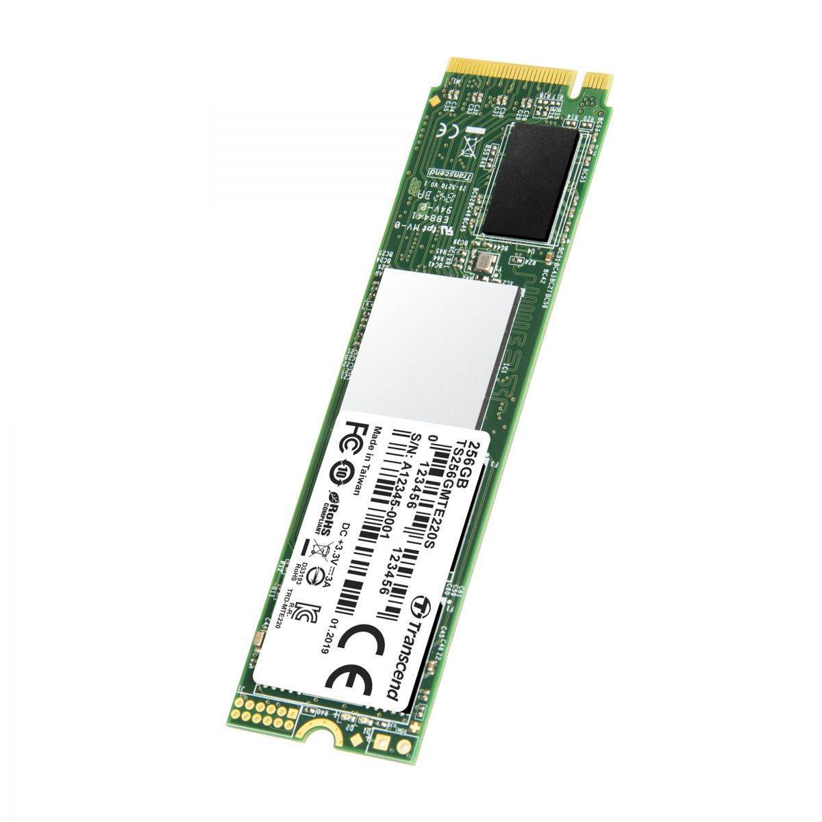 Transcend MTE220S SSD 256GB, 3D TLC, M.2 (2280), PCIe Gen 3.0 x4, NVMe, R3300/W1100, TBW 550