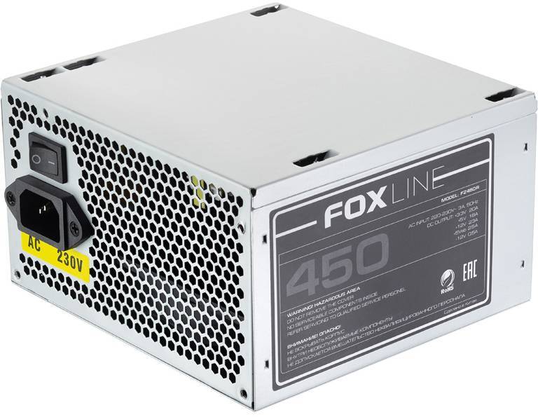 Power Supply Foxline, 450W, ATX, NOPFC, 120FAN, 2xSATA, 2xPATA, 1xFDD, 24+4