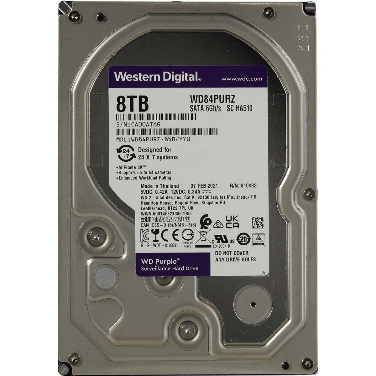 HDD WD SATA3 8Tb Purple 5640 128Mb  1 year ocs