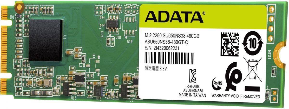 ADATA 480GB SSD SU650 M.2 2280 SATA 6Gb/s R/W 550/510 MB/s 3D TLC