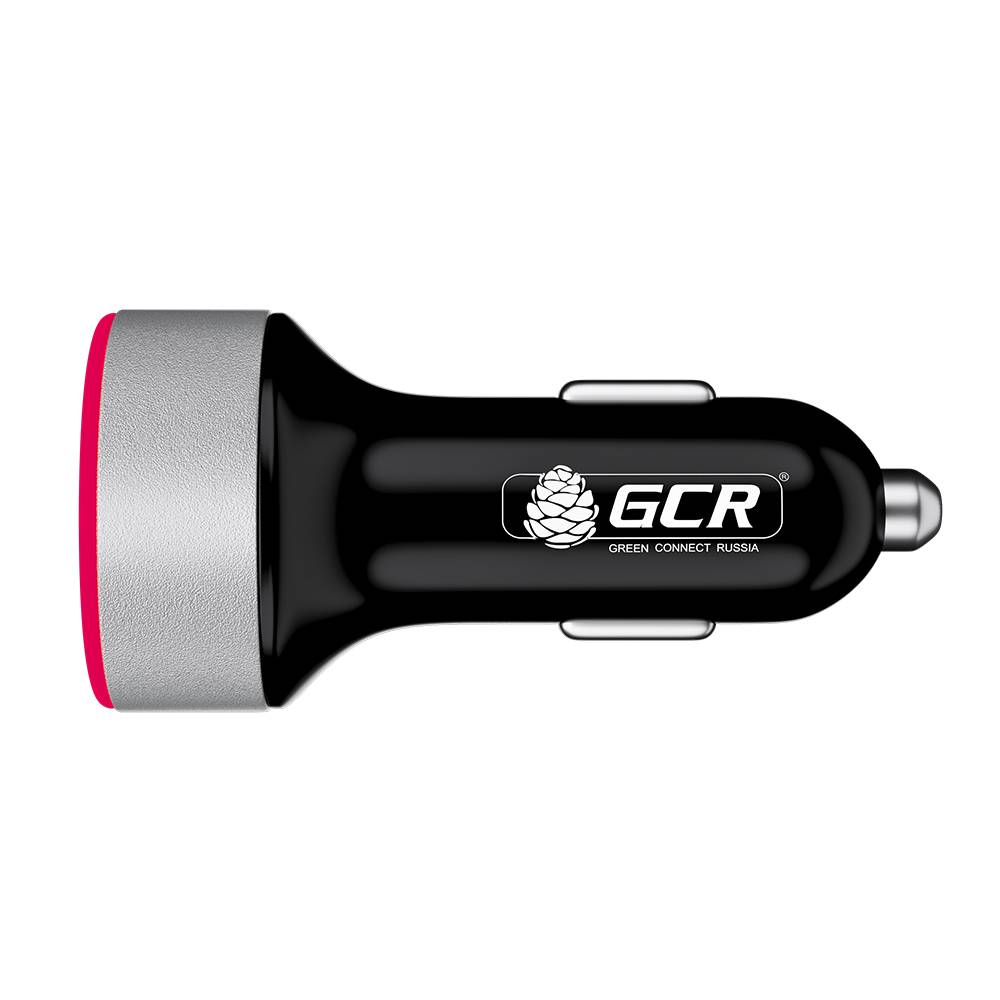 GCR Автомобильное зарядное устройство на 2 USB порта 4.8A, черная, LED индикация, GCR-53047
