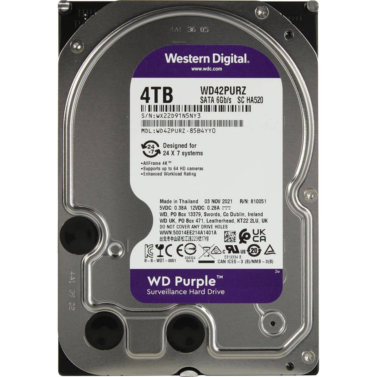 HDD WD SATA3 4TB Purple 5400 RPM 256Mb  1 year ocs