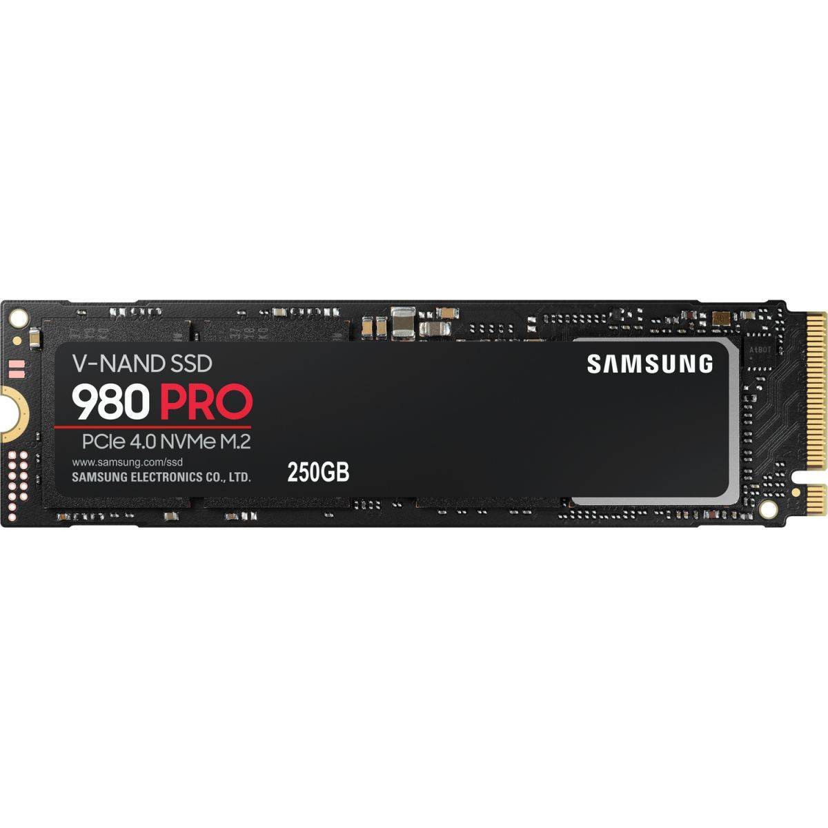 Твердотельные накопители/ Samsung SSD 980 PRO, 250GB, M.2(22x80mm), NVMe 1.3c, PCIe 4.0 x4, 3-bit MLC, R/W 6400/2700MB/s, IOPs 500 000/600 000, TBW 150, DWPD 0.33 (12 мес.)